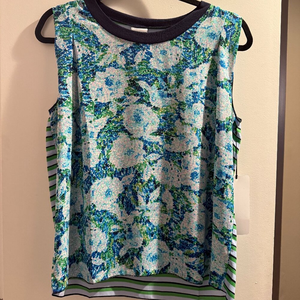 CAbi Blue and Green Floral printed complete top Blouse